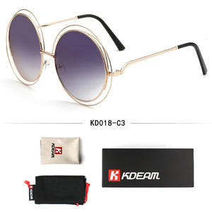 KDEAM Happy Fashion Oversized Sunglasses Women Round Carlina Style Big Sunglasses Brand Designer Glasses Hollow With Case CE